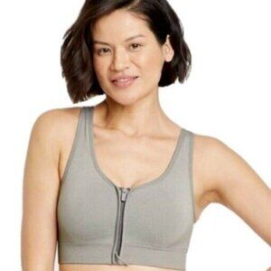 All in Motion Womens Sports Bra Seamless Front Zip Medium Support Gray Sz XS NEW